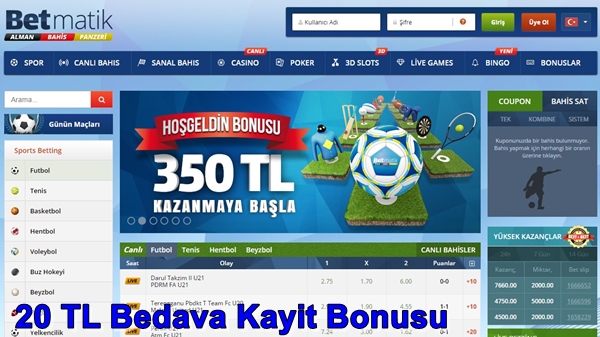 betmatik bahis sitesi 20 tl kayıt bonusu