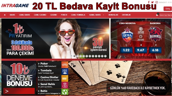 intragame bahis sitesi 20 tl kayıt bonusu