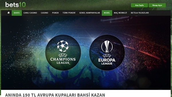 bets10 avrupa kupaları bonusu 150tl