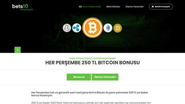 Bets10’dan Her Perşembe %100 Oranında Bitcoin Bonusu